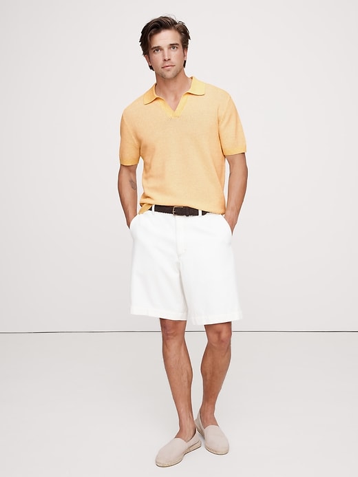 Cotton-Linen Johnny-Collar Sweater Polo | Banana Republic