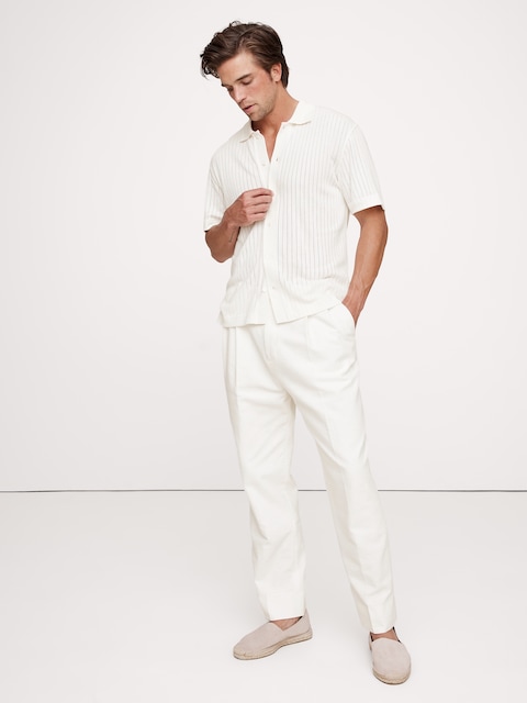 PANTALON DE COMPLET À PLIS EN MÉLANGE DE COTON ET LIN
