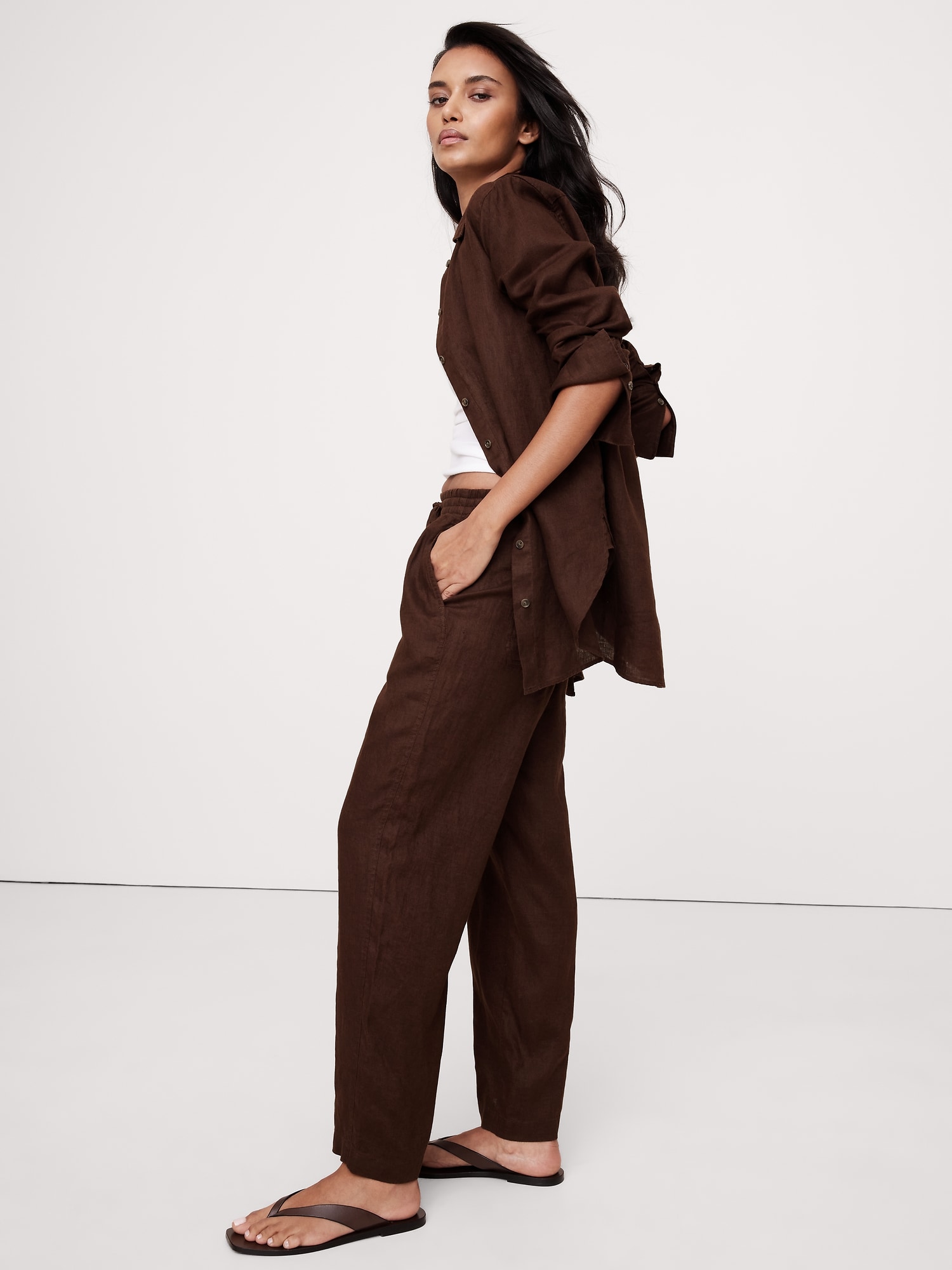 Linen Pull-On Ankle Pant