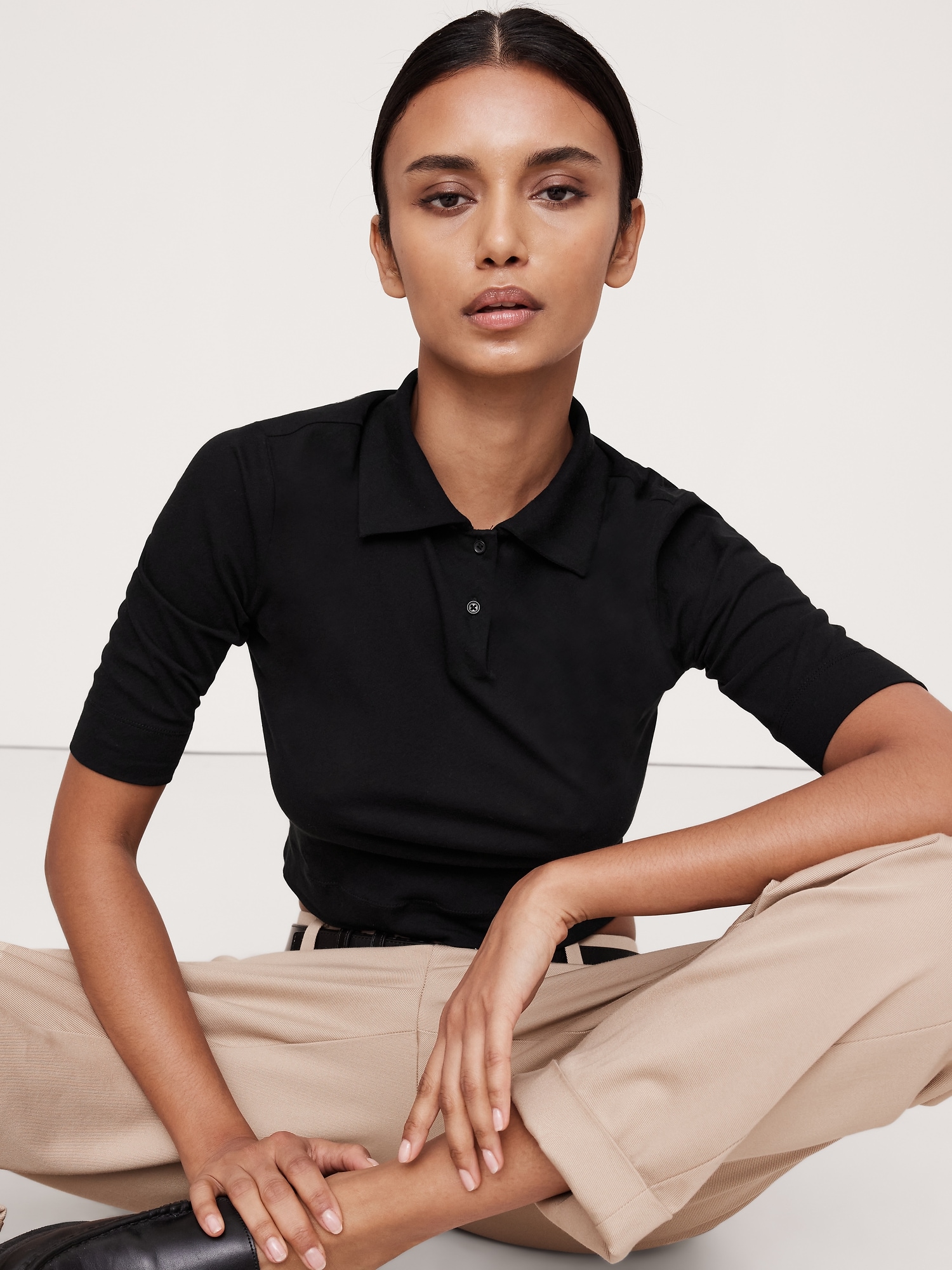 Airy Cotton Crepe Cropped Polo