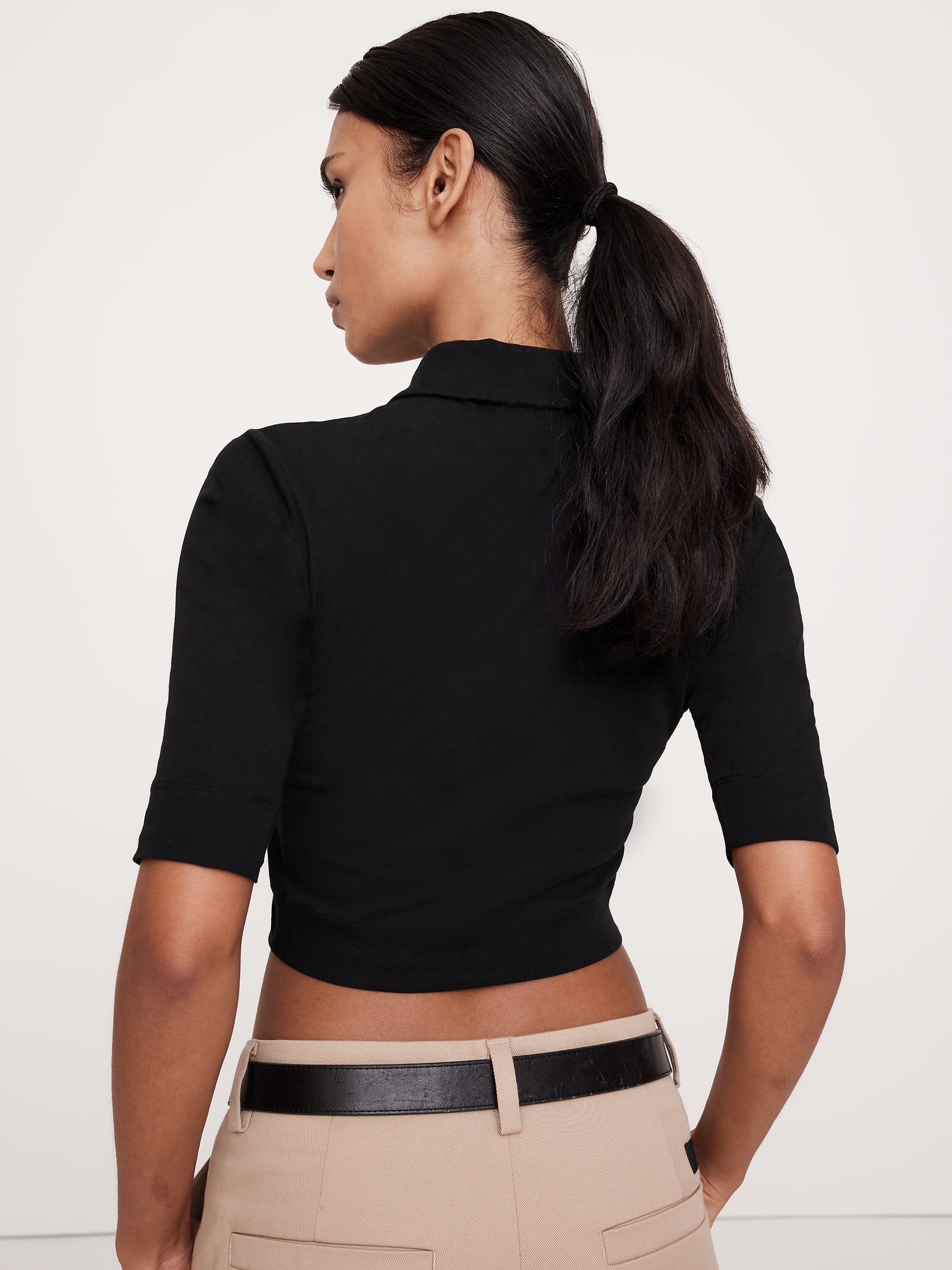 Airy Cotton Crepe Cropped Polo