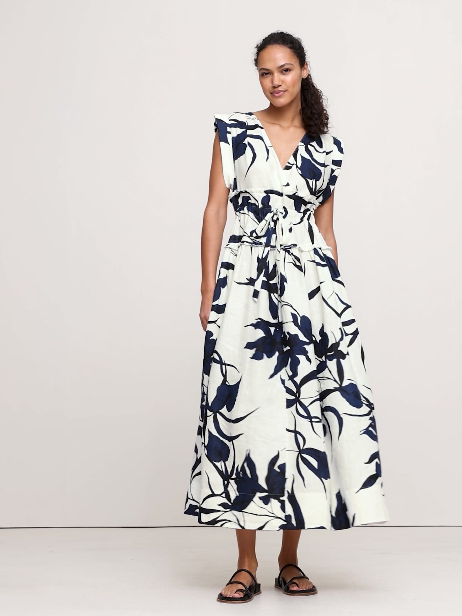 Image number 2 showing, Linen Cinch-Waist Maxi Dress