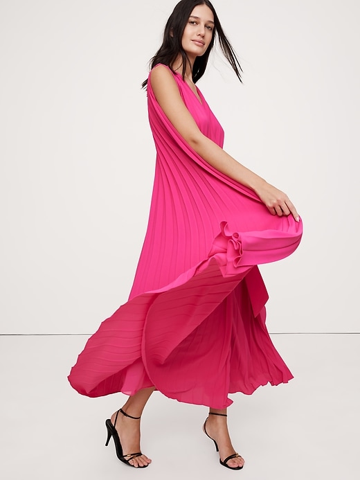 Pleated Cape Maxi Dress