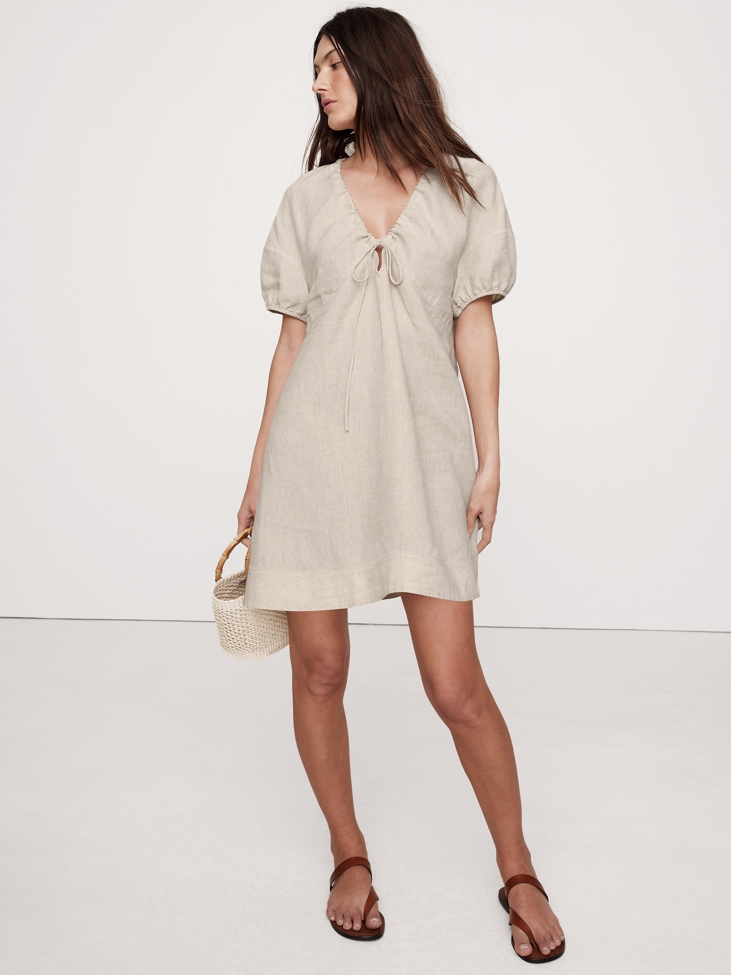 Linen Tie-Front Mini Dress