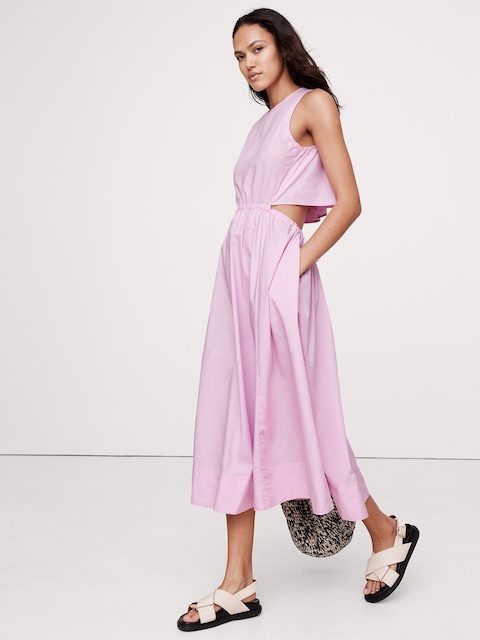 ROBE MI-LONGUE EN POPELINE DE COTON À DÉCOUPES