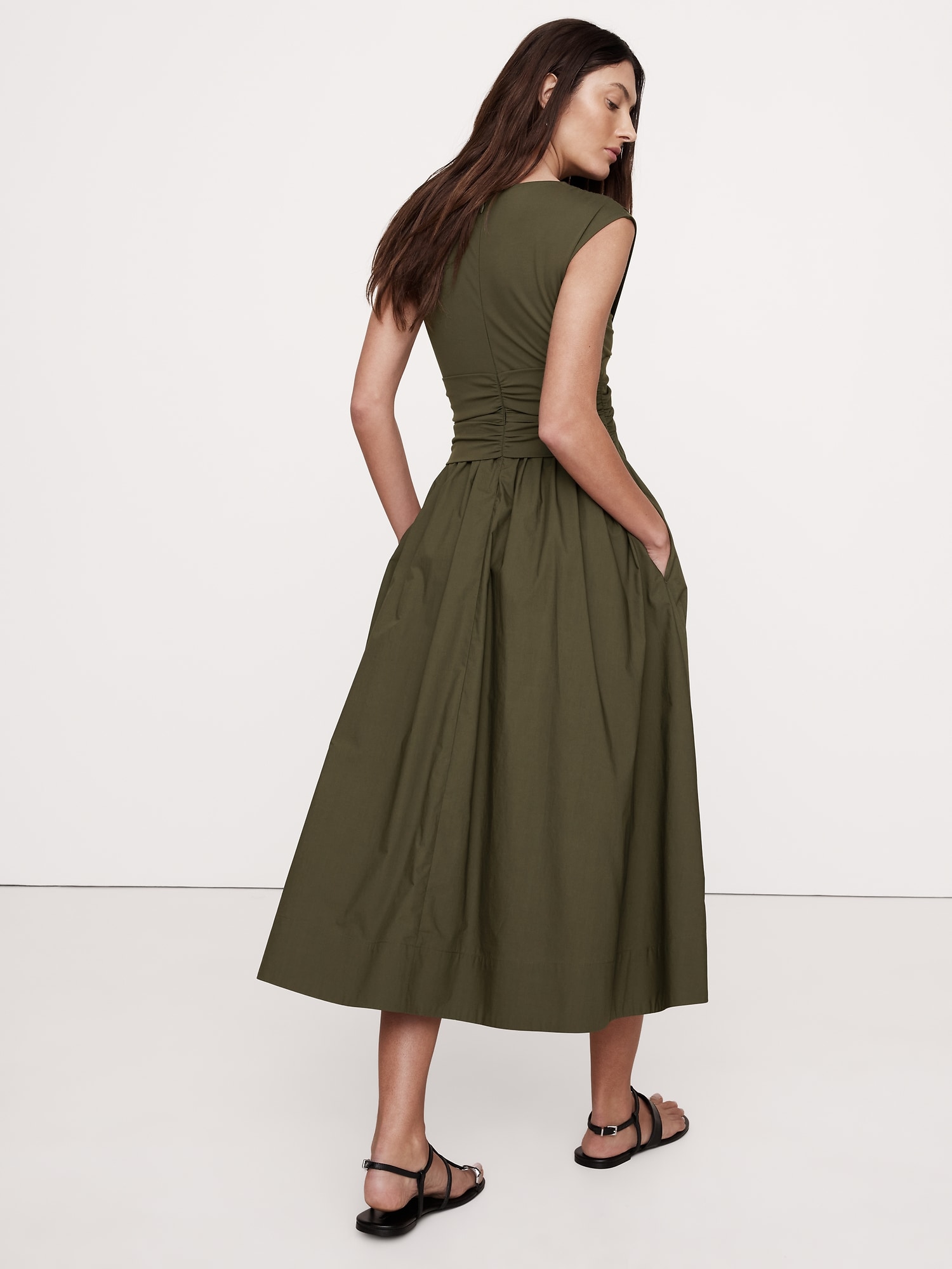 Mixed-Media Cut-Out Midi Dress