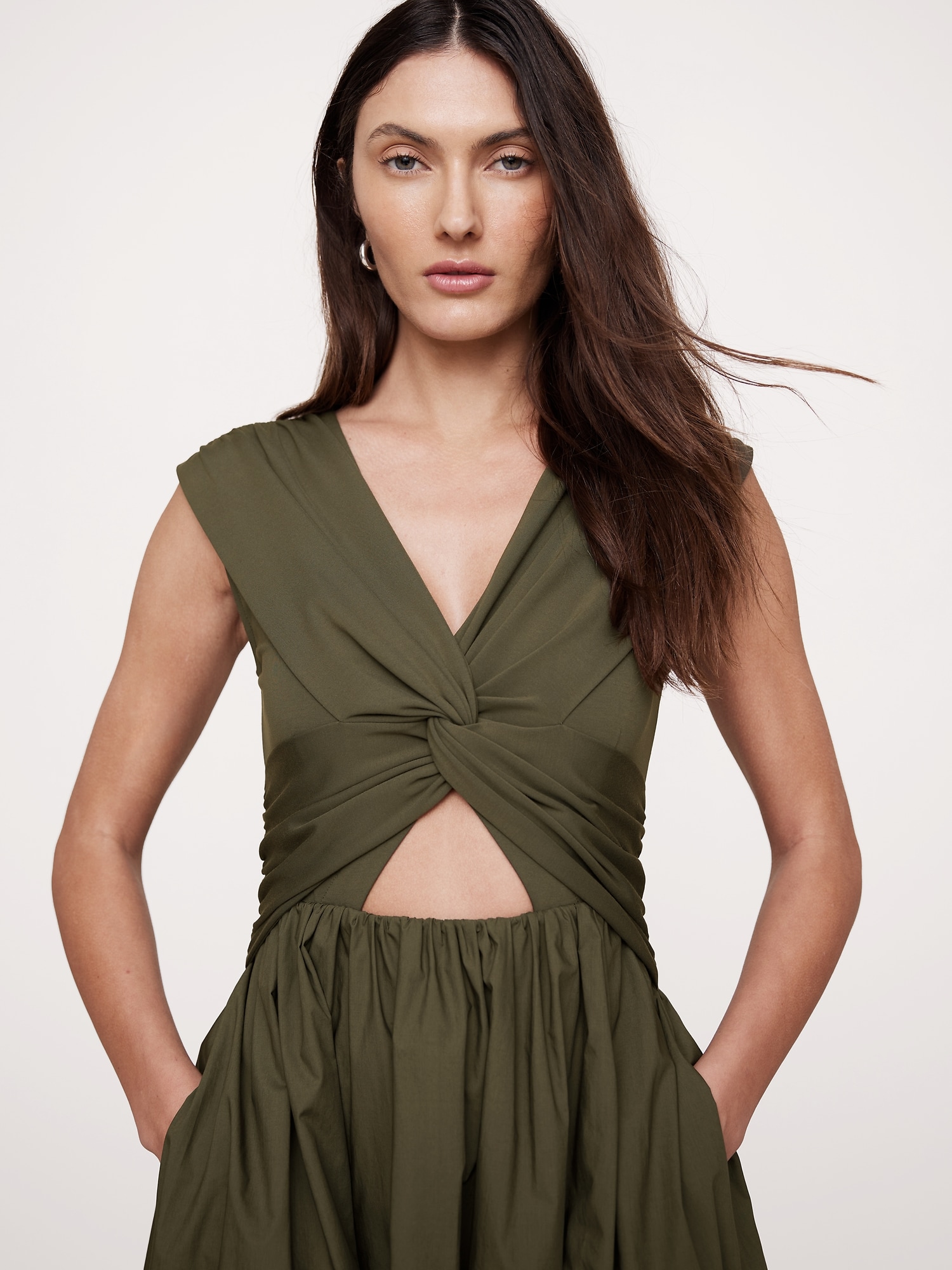 Mixed-Media Cut-Out Midi Dress