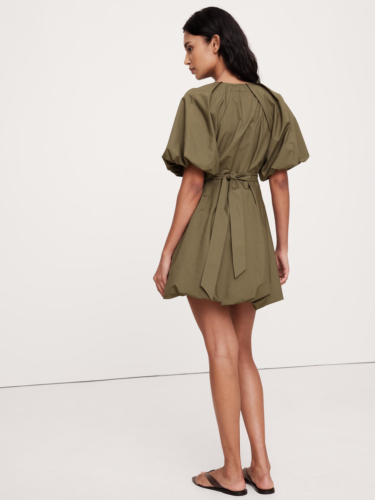 Cotton Poplin Bubble-Hem Mini Dress
