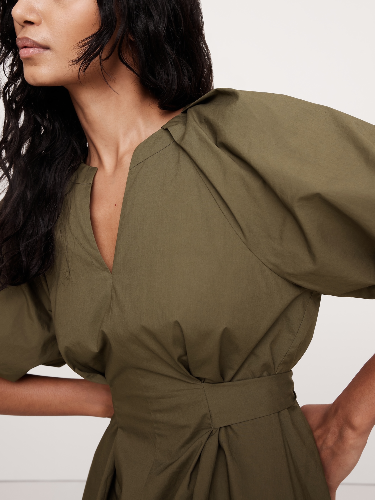 Cotton Poplin Bubble-Hem Mini Dress