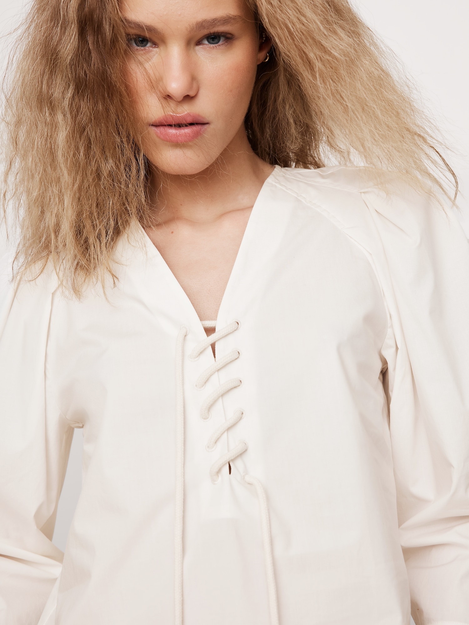 Cotton Poplin Lace-Up Cropped Shirt