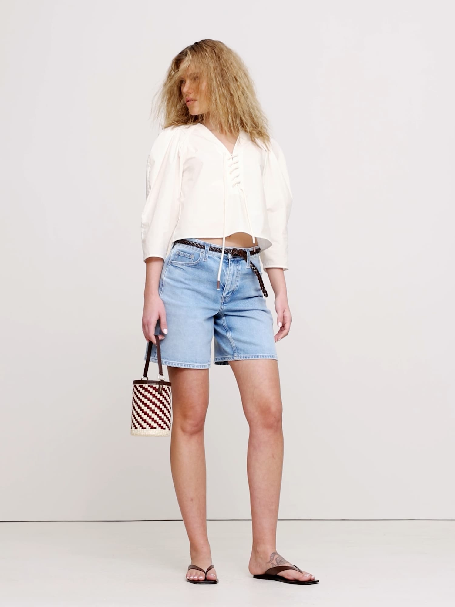 Image number 2 showing, Cotton Poplin Lace-Up Cropped Shirt