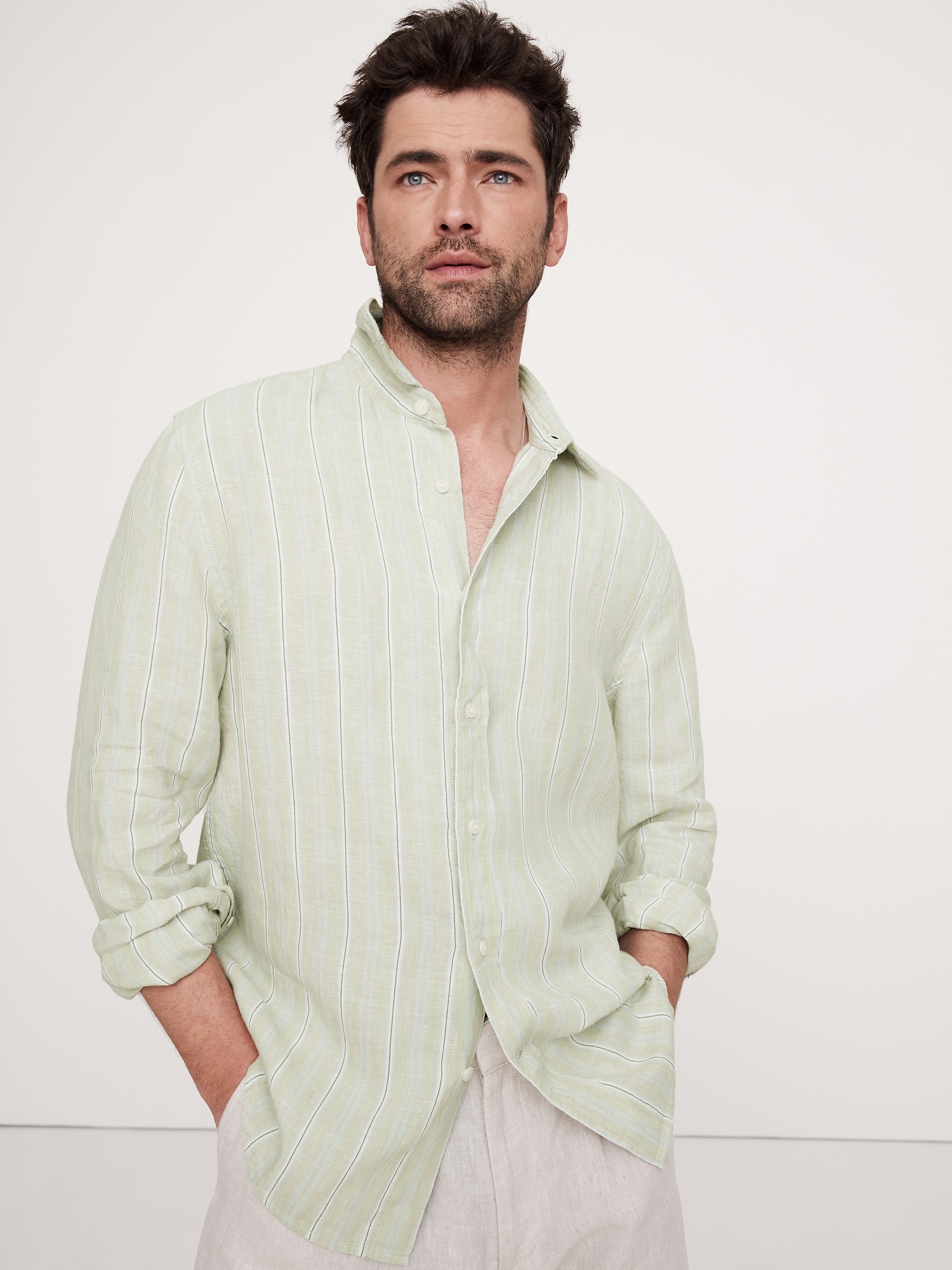Chemise à coupe standard en lin - Vert