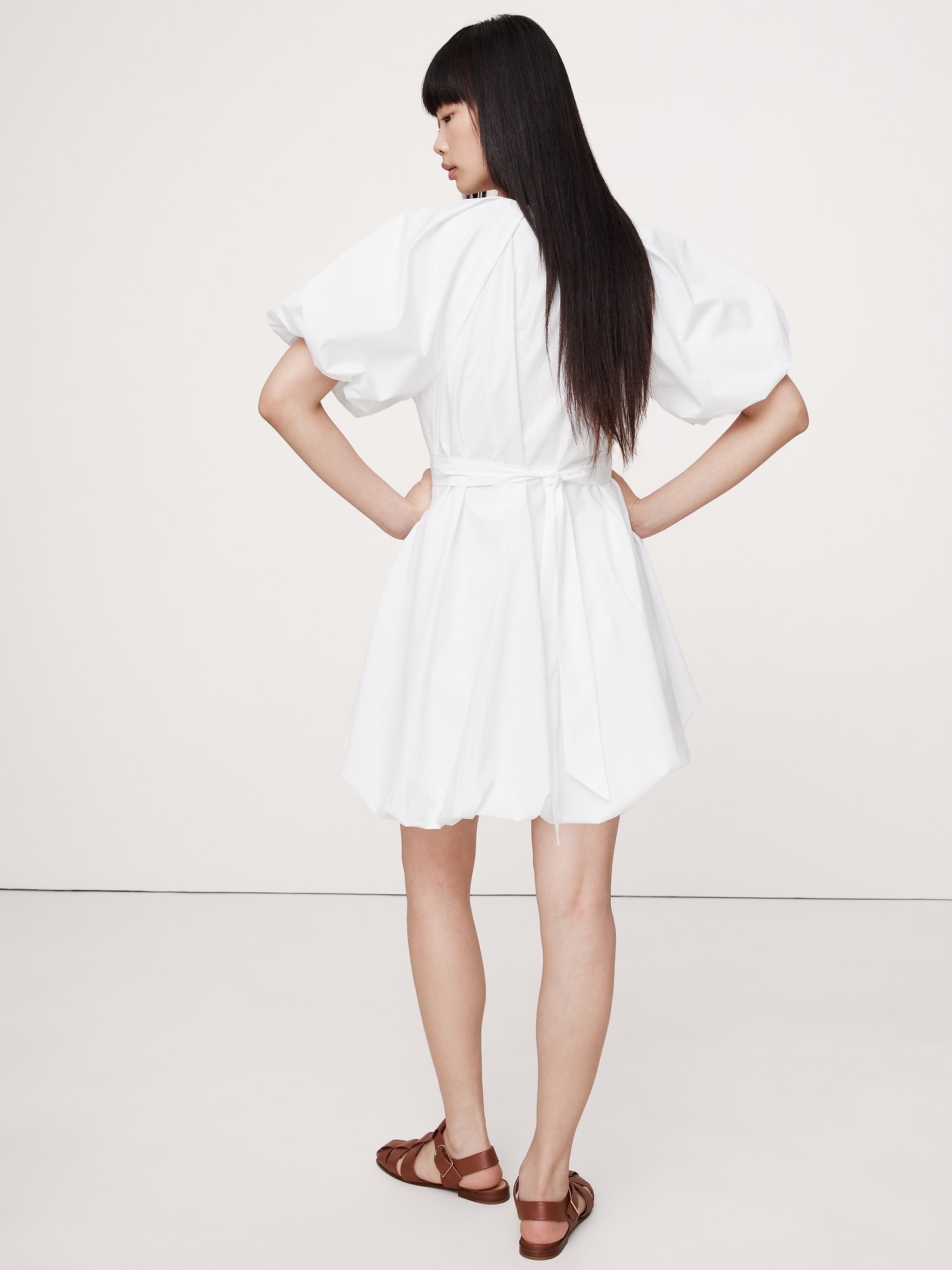 Cotton Poplin Bubble-Hem Mini Dress