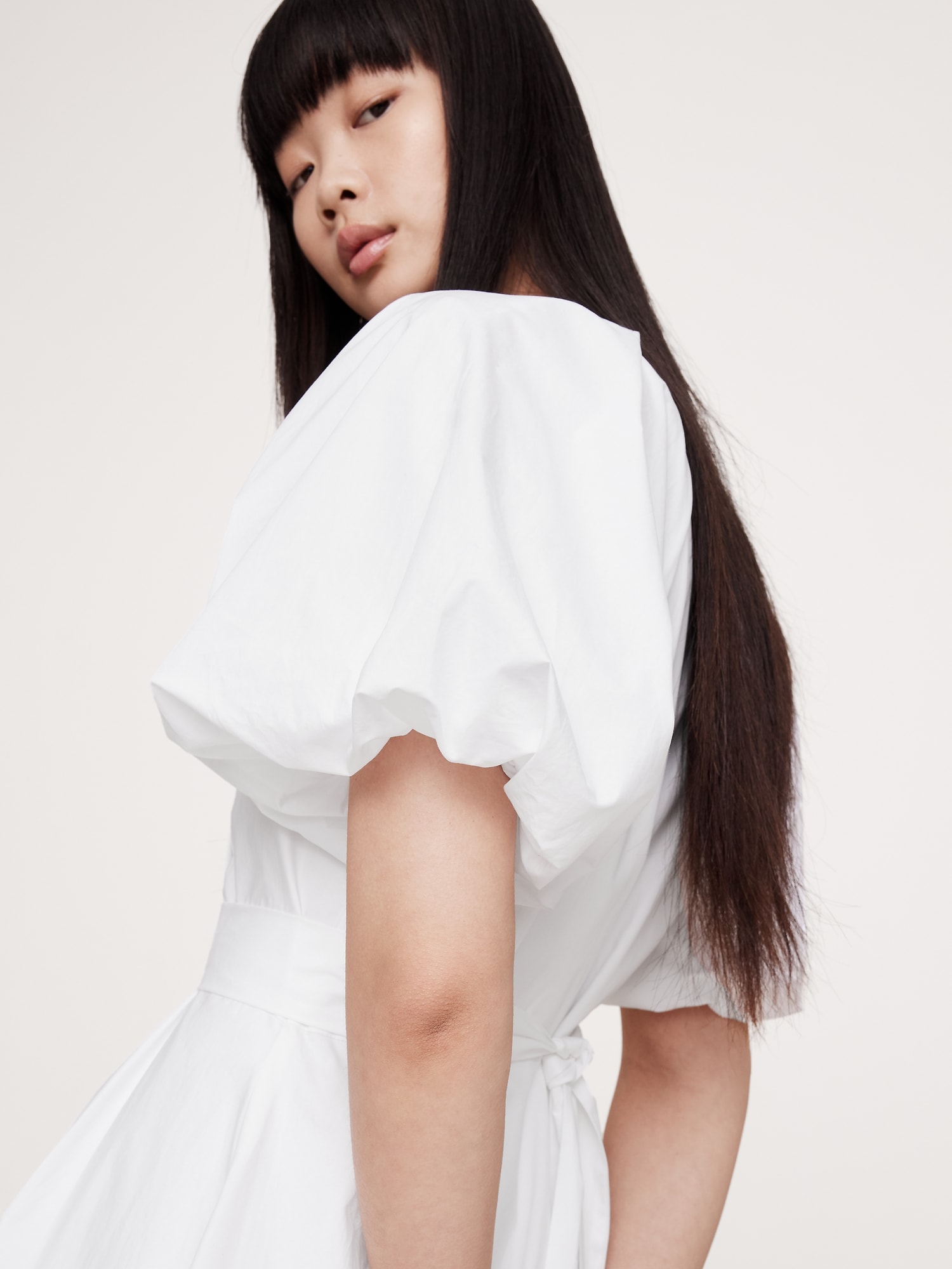 Cotton Poplin Bubble-Hem Mini Dress