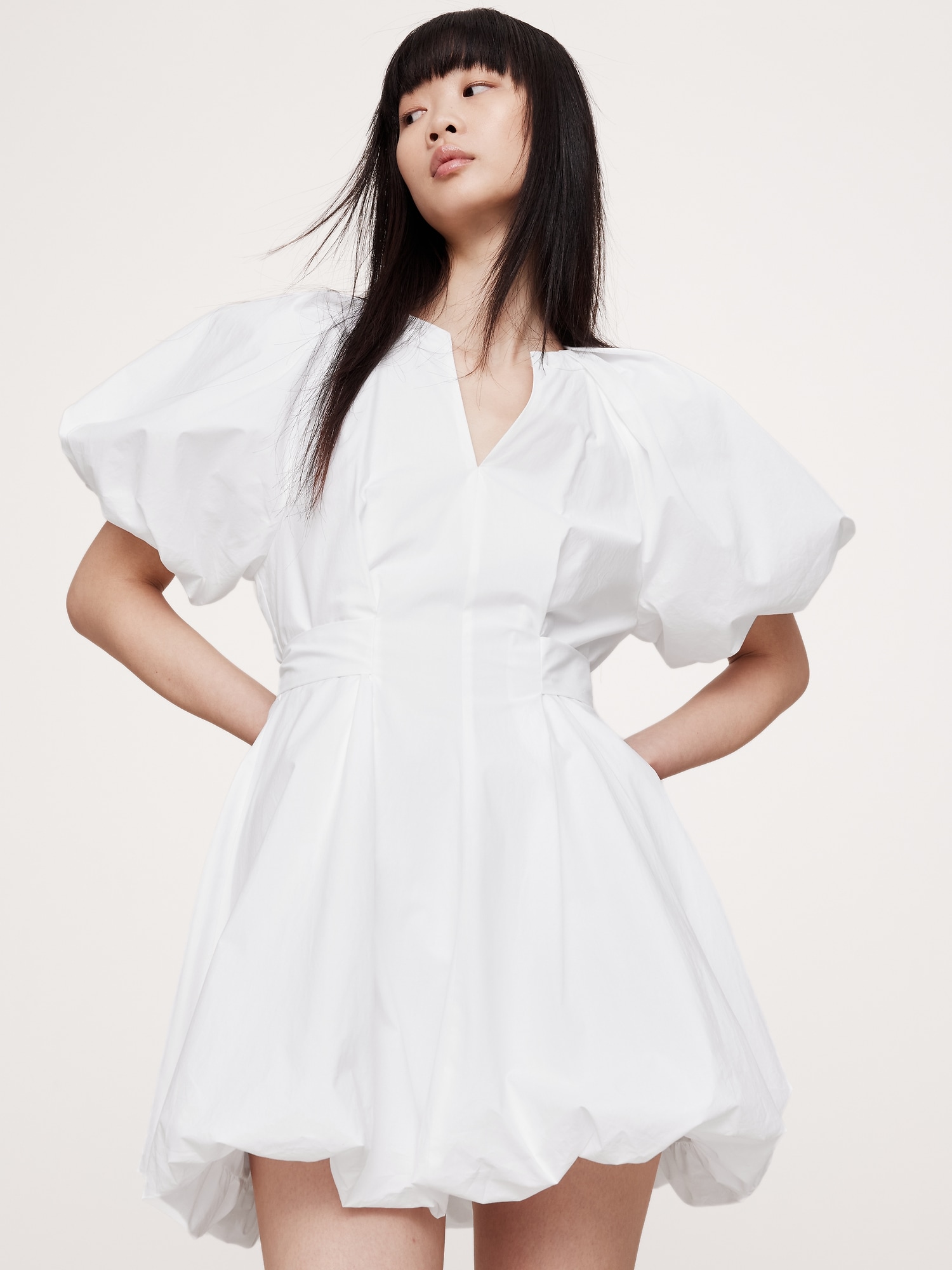 Cotton Poplin Bubble-Hem Mini Dress
