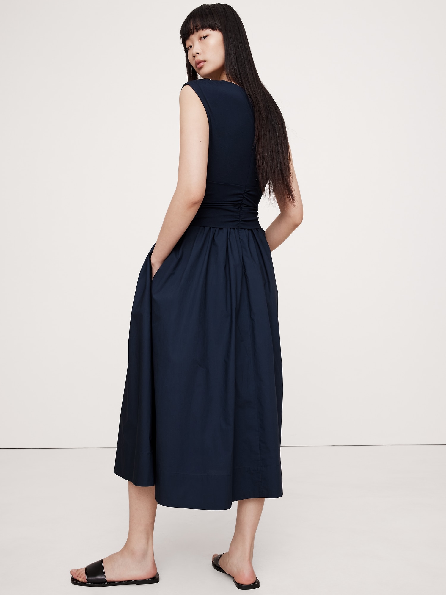 Mixed-Media Cut-Out Midi Dress