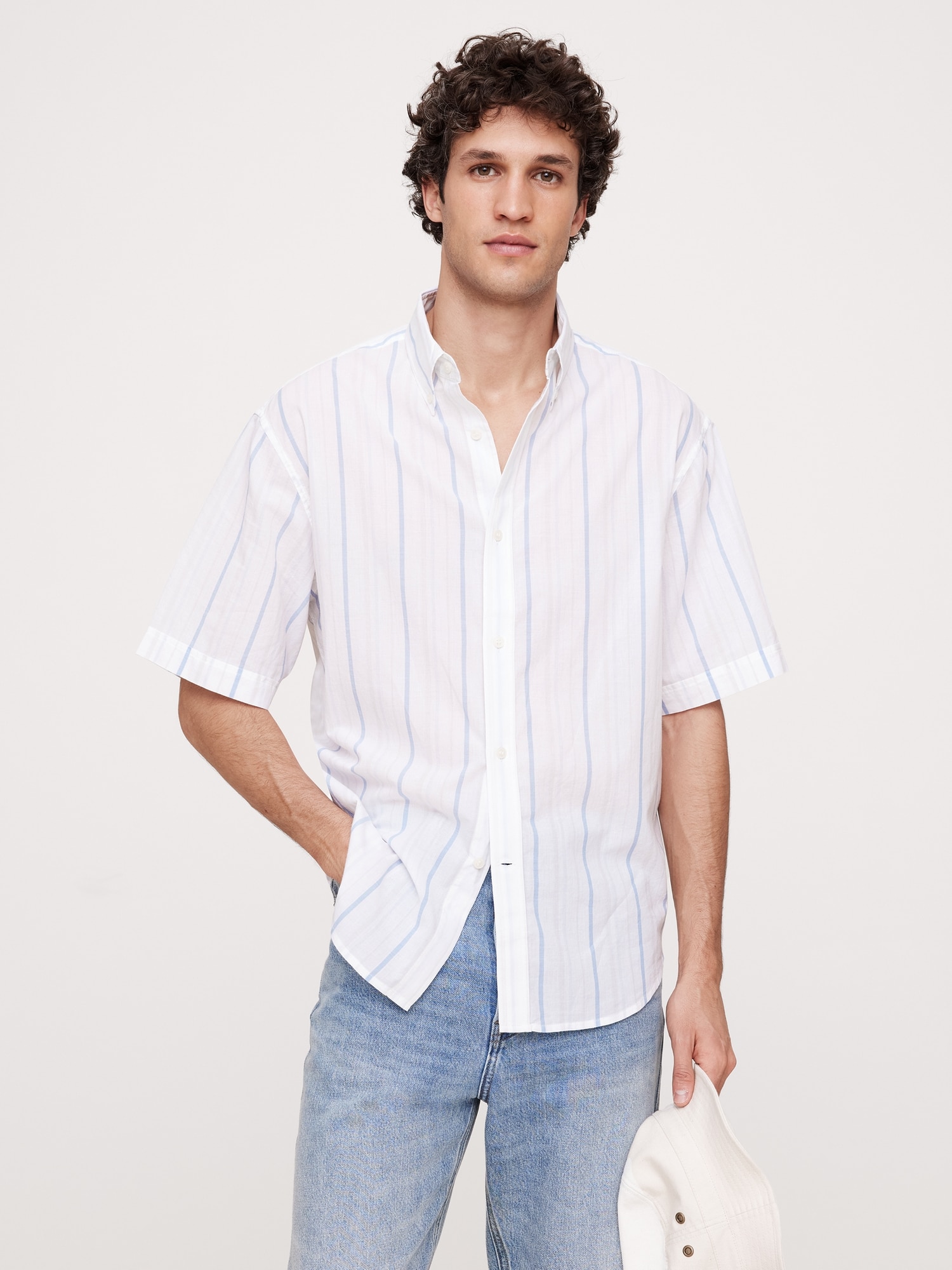 Relaxed-Fit Summerweight Cotton Short-Sleeve Shirt - White
