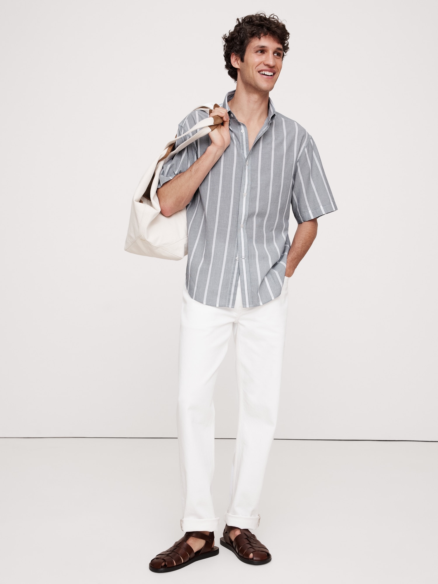 Relaxed-Fit Summerweight Cotton Short-Sleeve Shirt