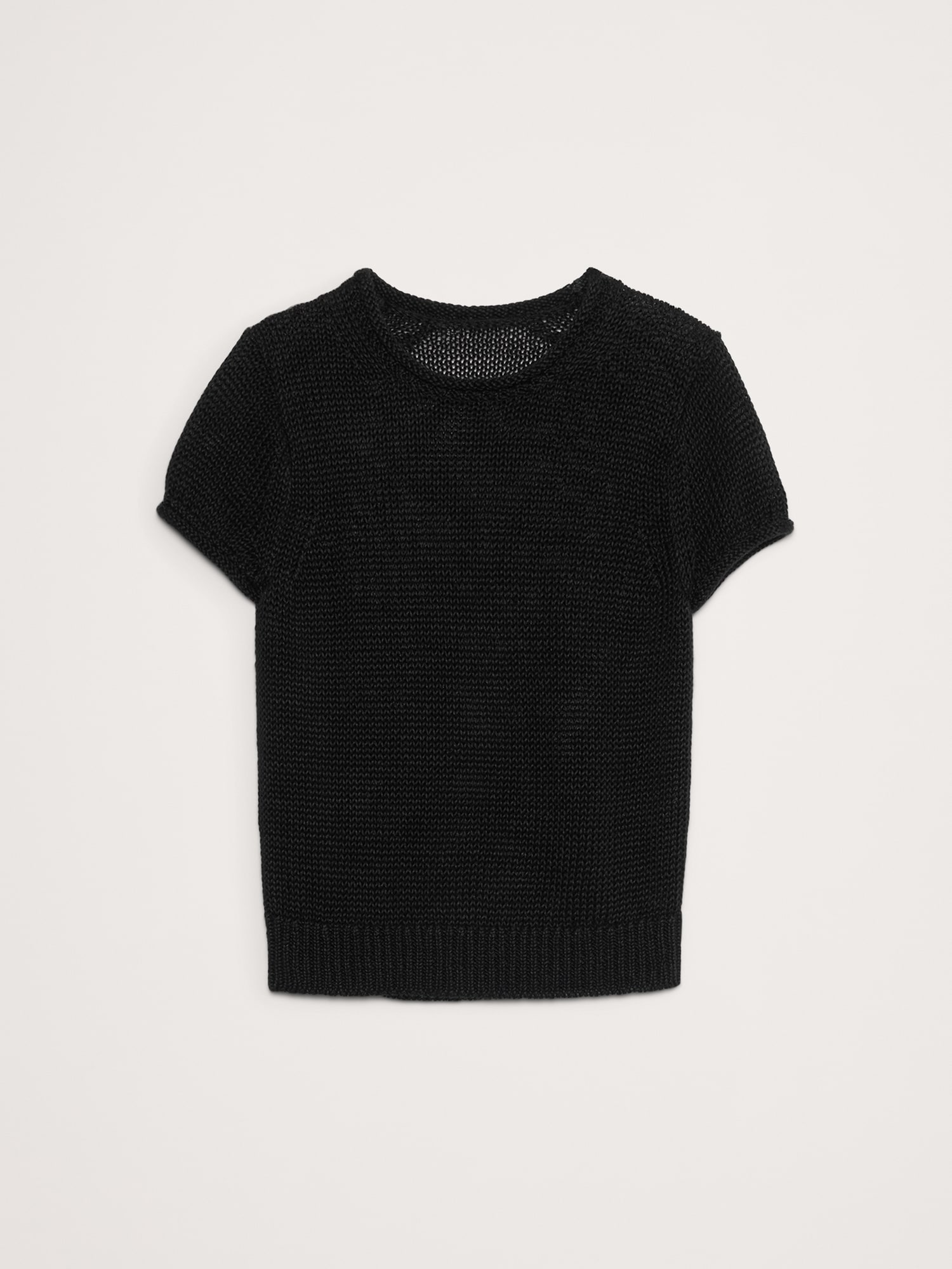 Fitted Linen Short-Sleeve Sweater