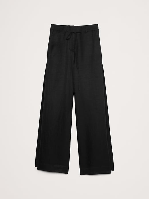 【BAON】Yeku non-fade raw roll-up wide pants Ultra High-Rise Wide-Leg Viscose-Linen Pant with Side Slits