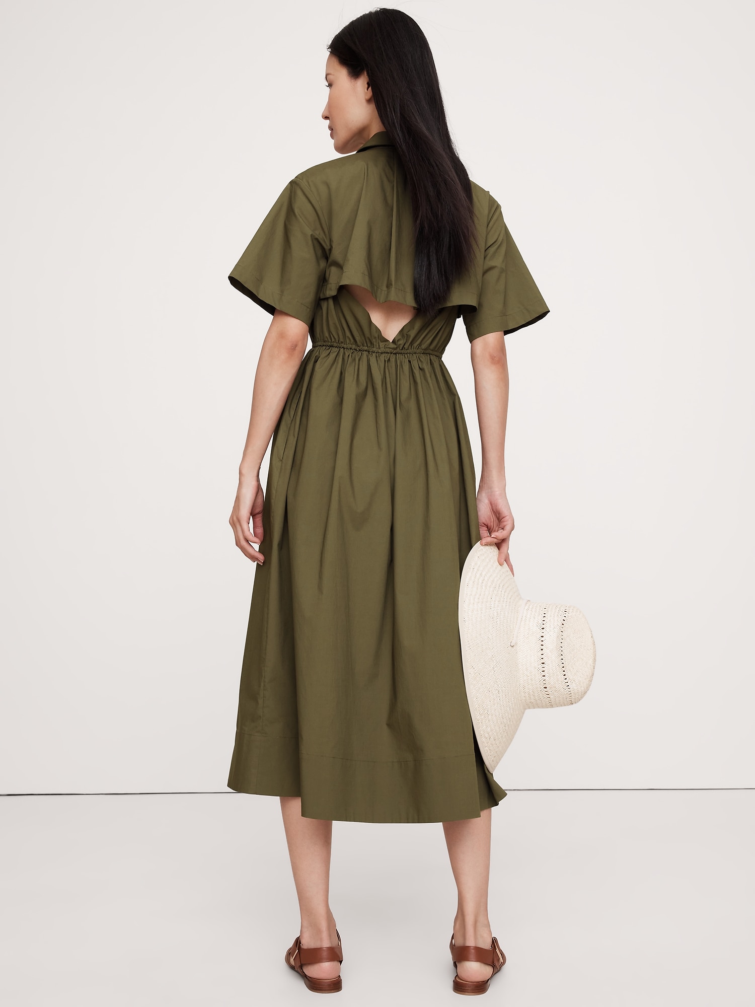 Cotton Poplin Open-Back Shirt Dress