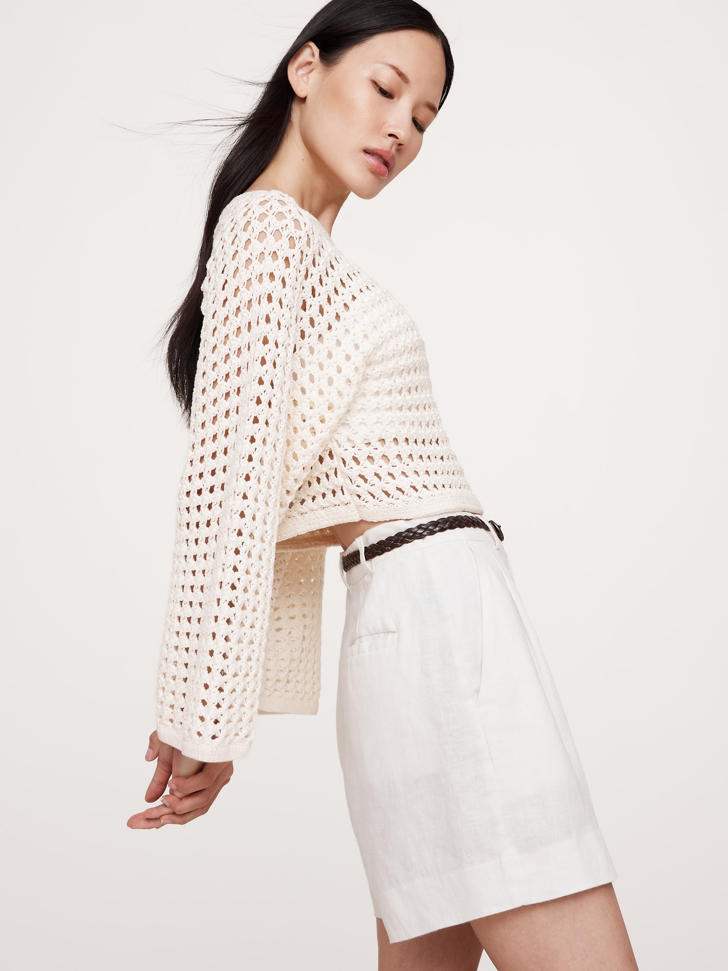 Cotton Crochet-Style Cropped Sweater