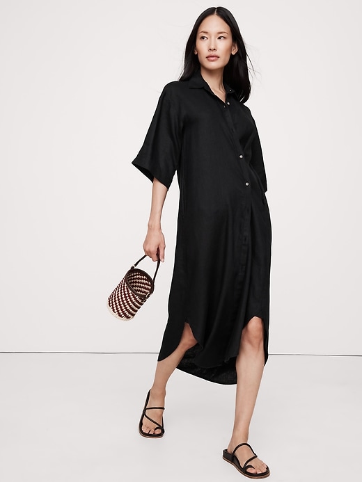 Linen Asymmetrical Shirt Dress | Banana Republic