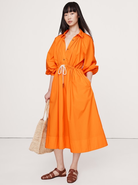 ROBE-CHEMISIER MI-LONGUE EN POPELINE