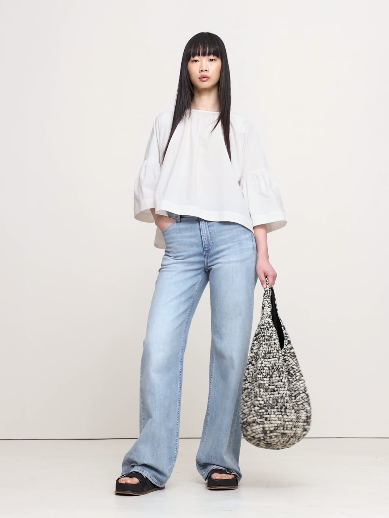 Image number 2 showing, Oversized Cotton Poplin Shirred Top