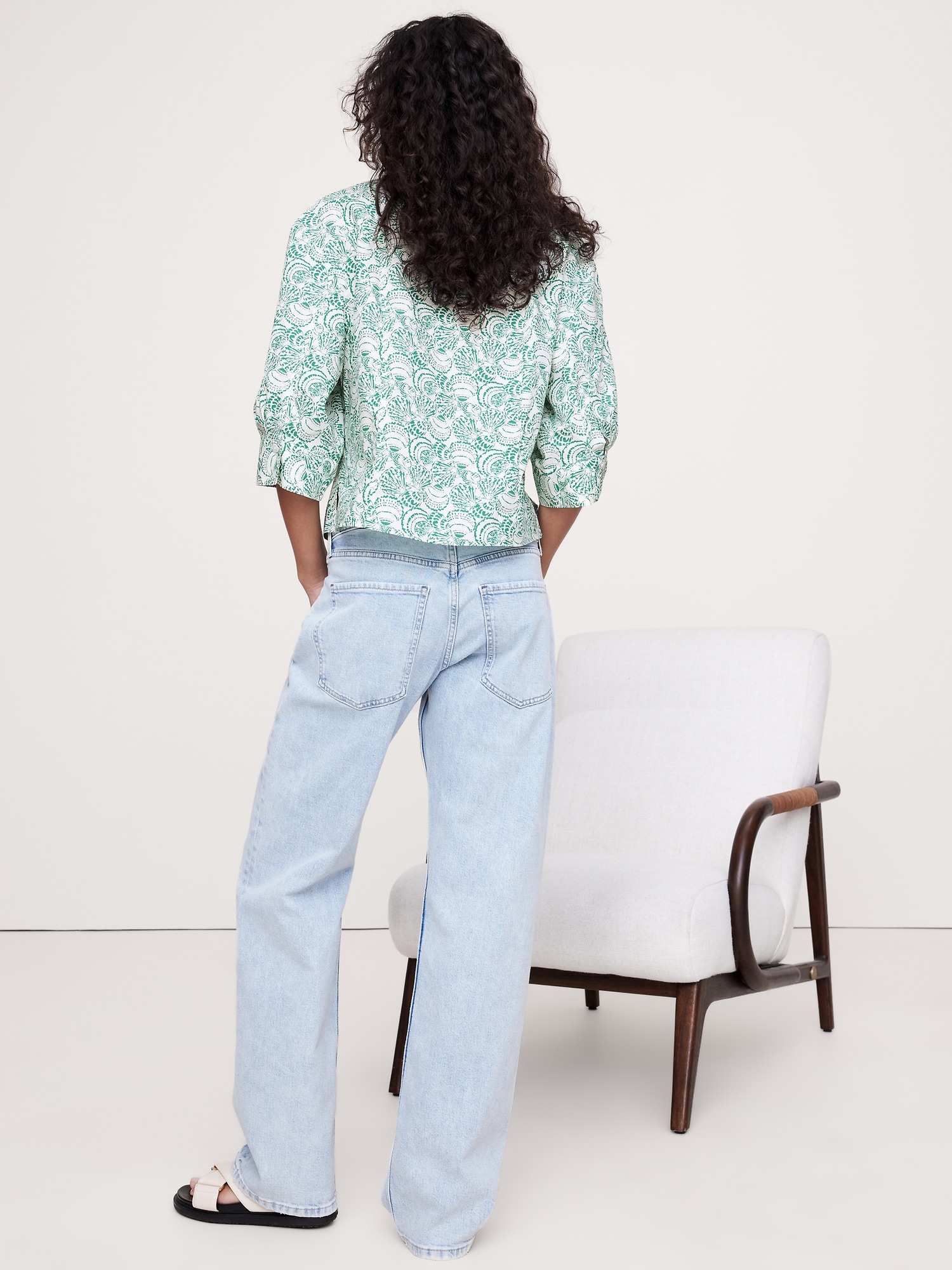 Balloon-Sleeve Cotton Poplin Popover Top