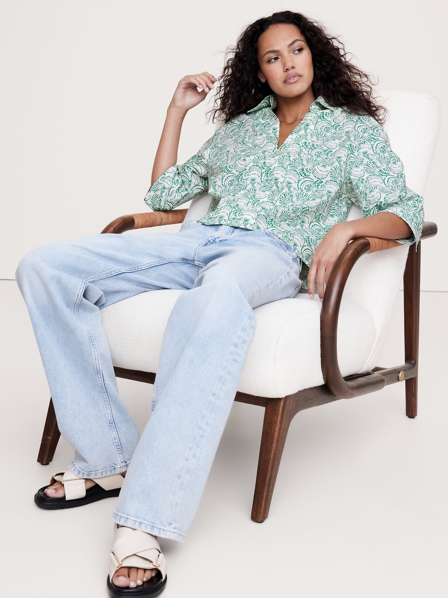 Balloon-Sleeve Cotton Poplin Popover Top