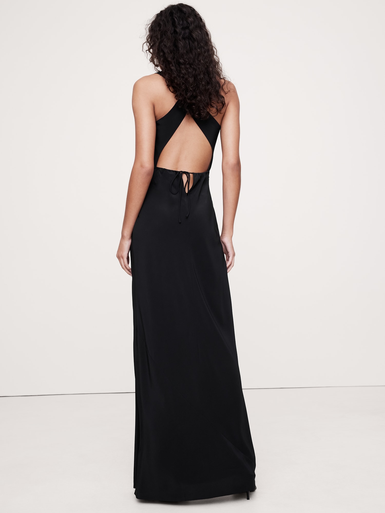 Matte Silk Cowl-Neck Backless Maxi Dress