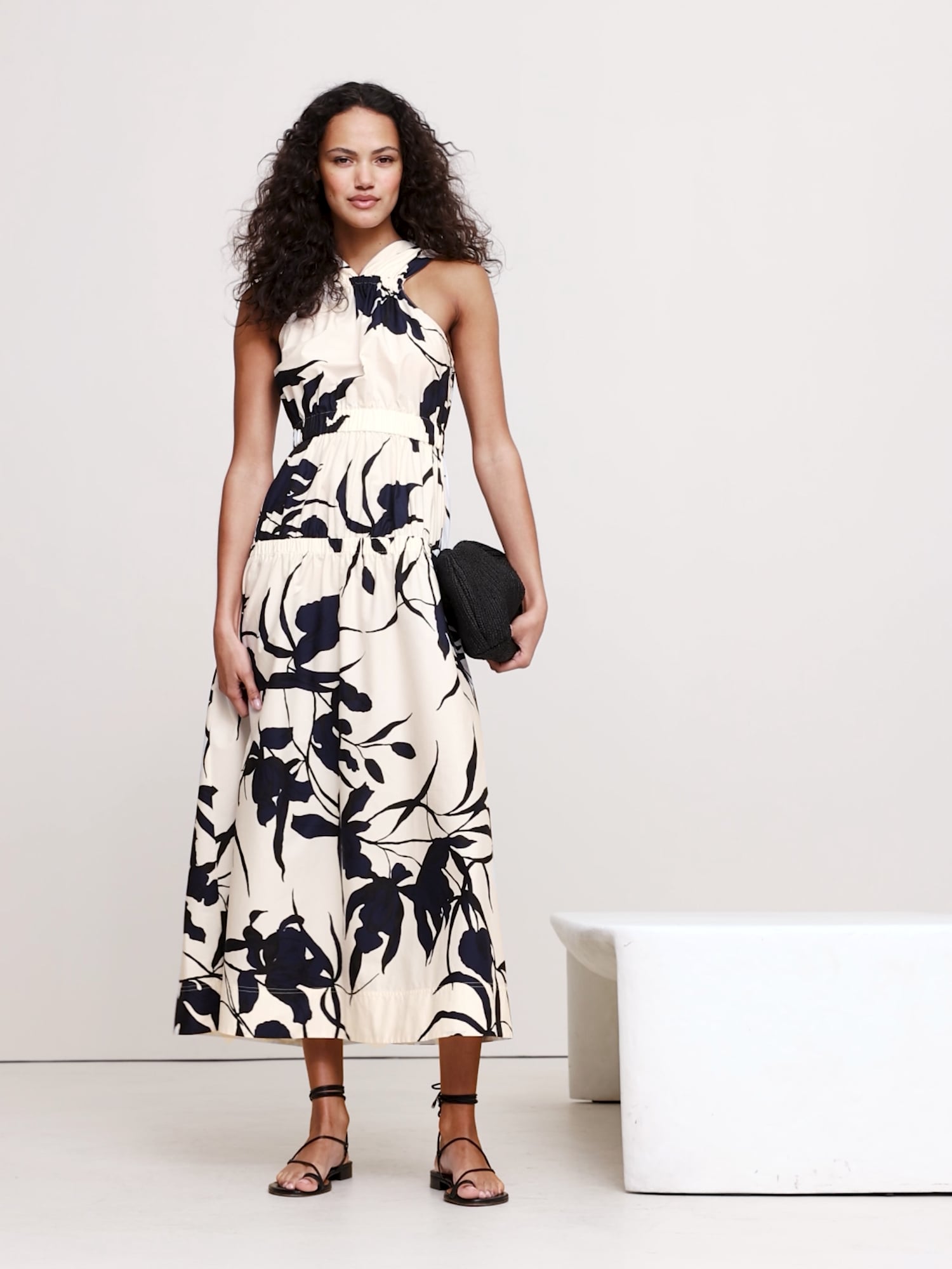 Image number 2 showing, Cotton Poplin Ruched Drop-Waist Maxi Dress