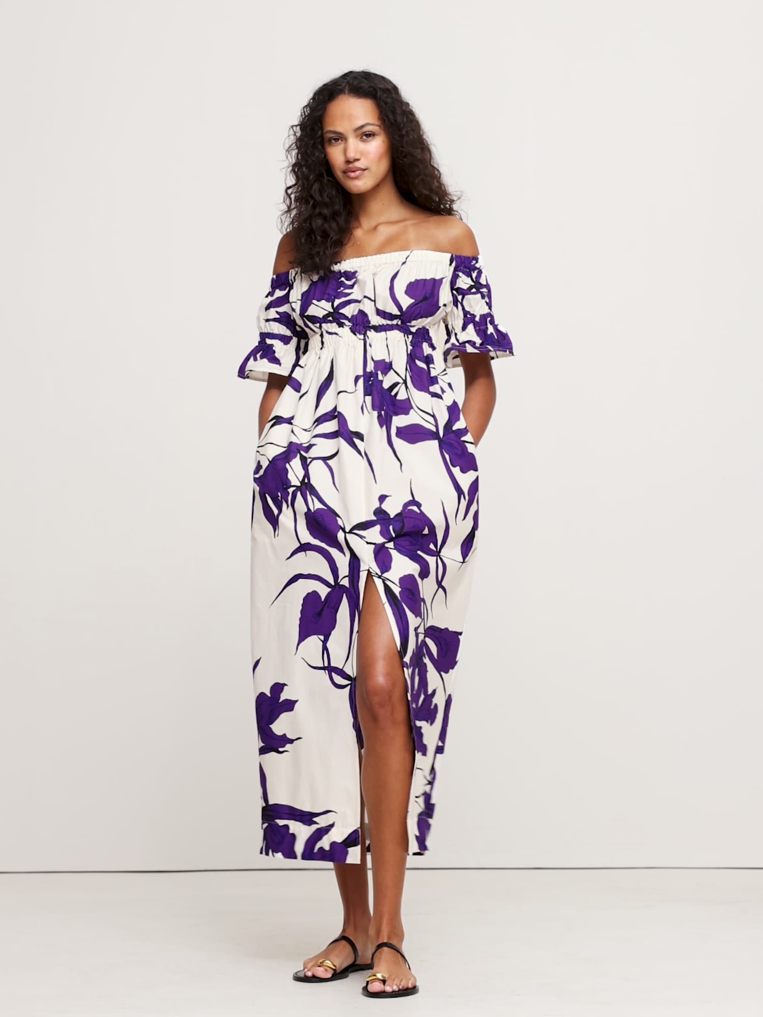 Image number 2 showing, Cotton Poplin Off-The-Shoulder Maxi Dress