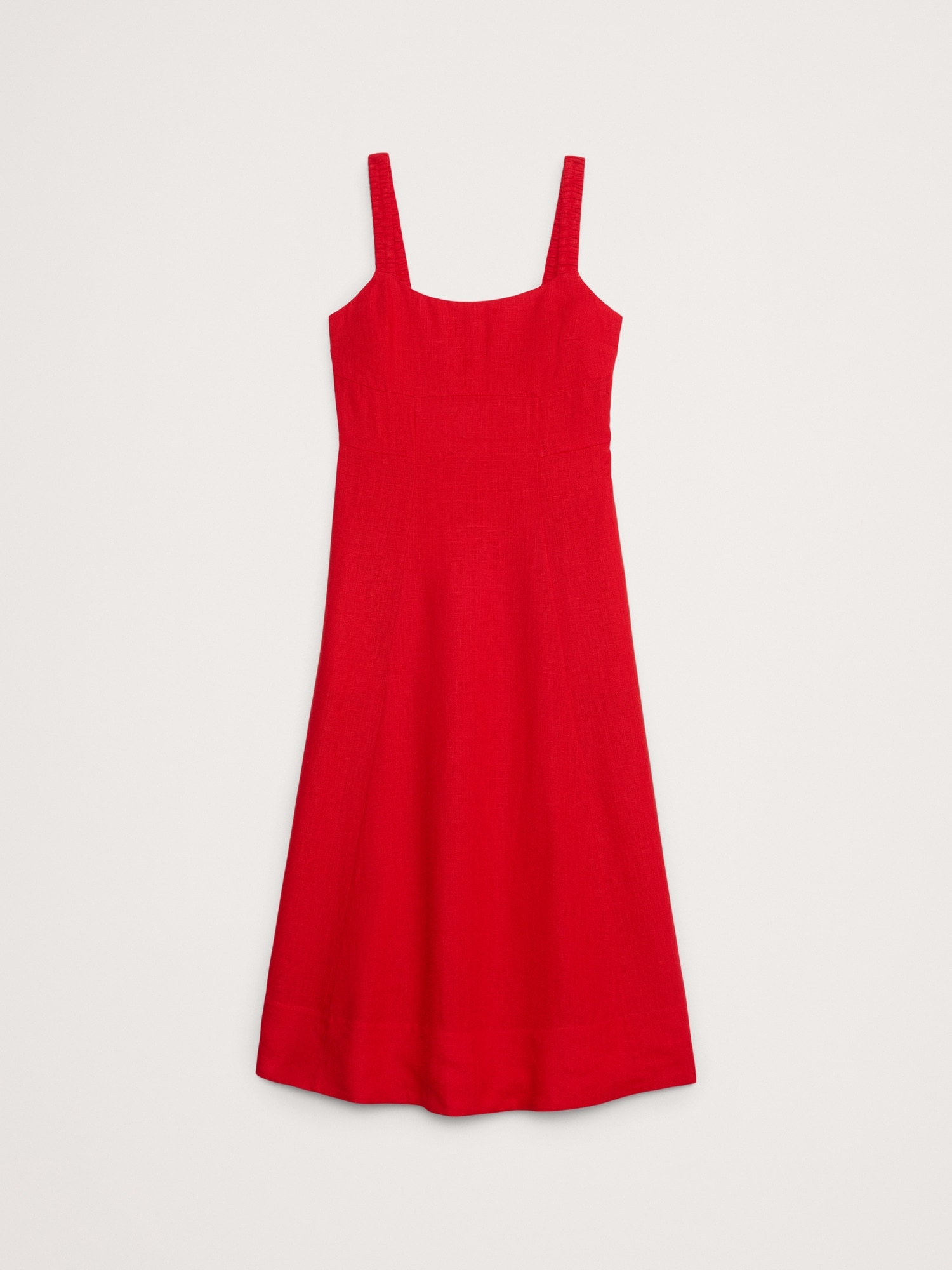 Linen Square-Neck Midi Dress