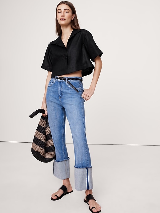 Oversized Linen Cropped Resort Shirt | Banana Republic