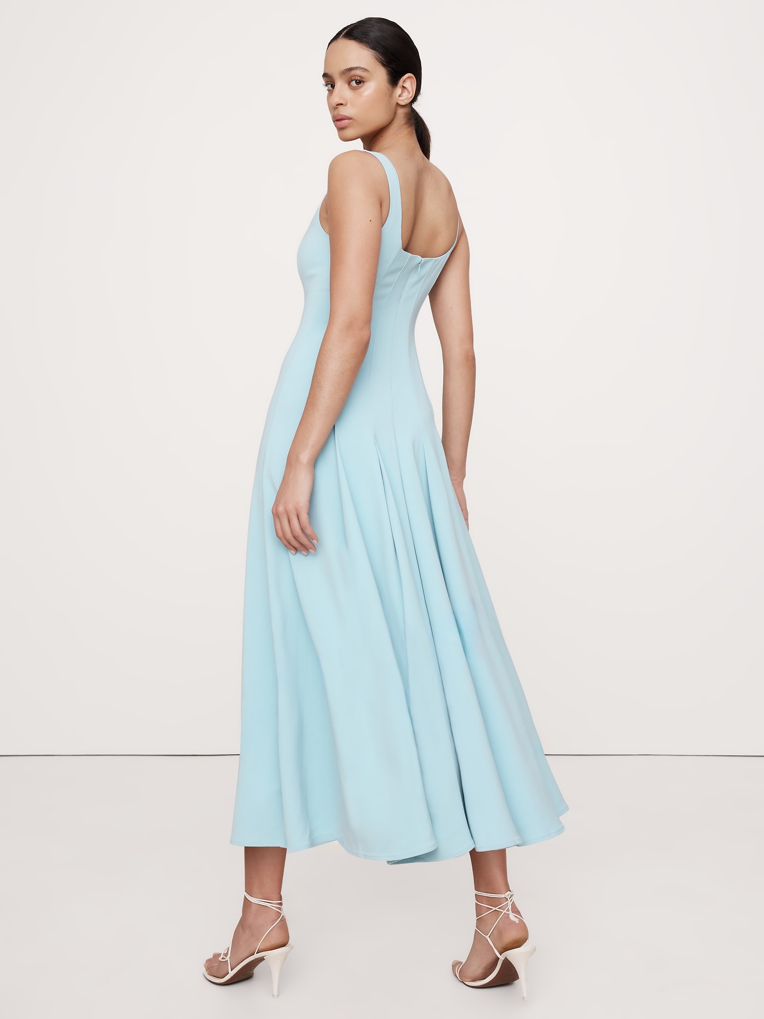 Stretch-Sateen Square-Neck Long Midi Dress