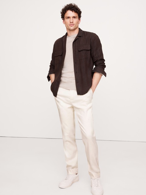 PANTALON À TAILLE EXTENSIBLE EN COTON ET LIN ITALIEN