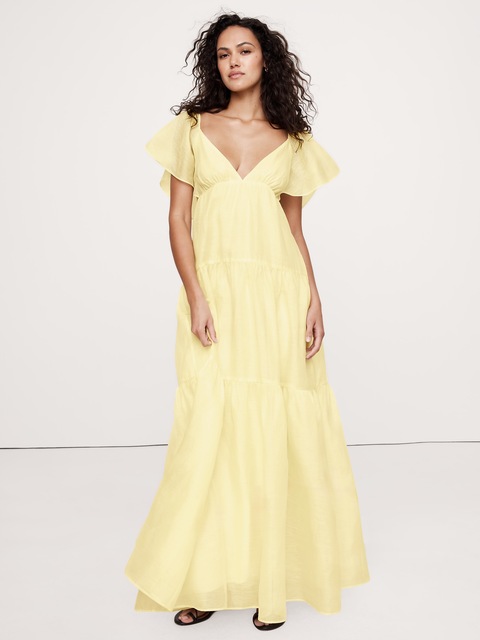 ROBE LONGUE ÉTAGÉE EN LIN ET SOIE