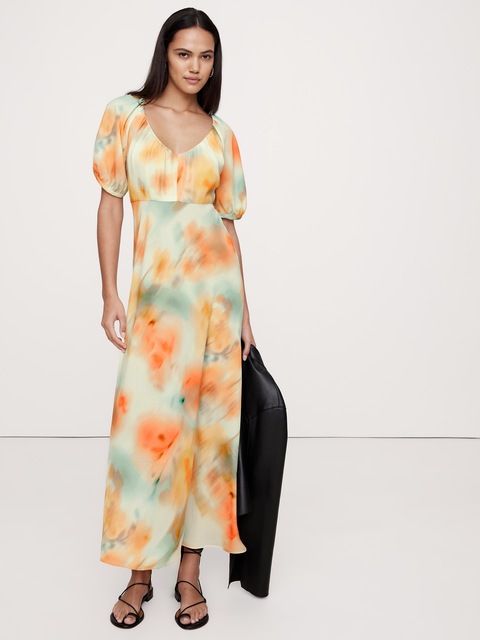 ROBE LONGUE À ENCOLURE EN V EN CRÊPE