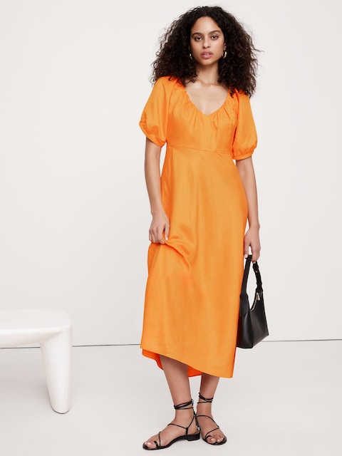 ROBE LONGUE RUCHÉE EN LIN ET VISCOSE