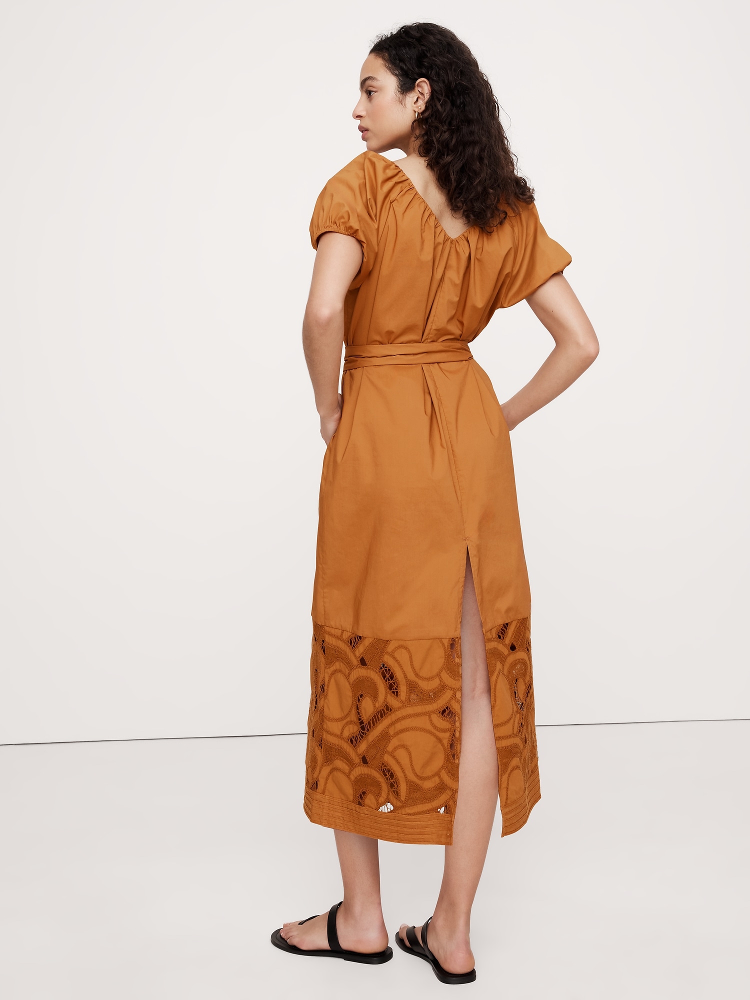 Embroidered Cotton Poplin Ruched Dress