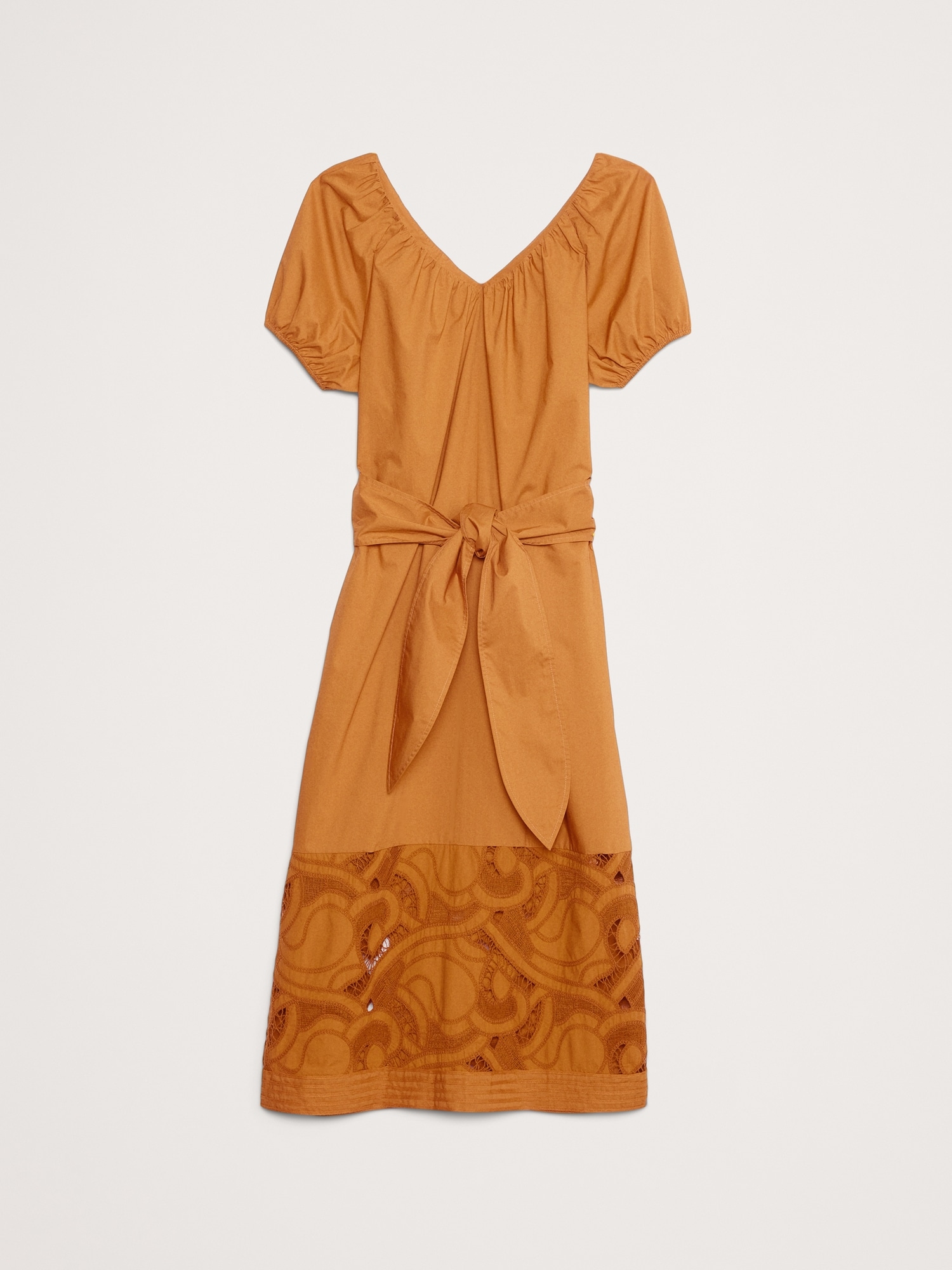 Embroidered Cotton Poplin Ruched Dress