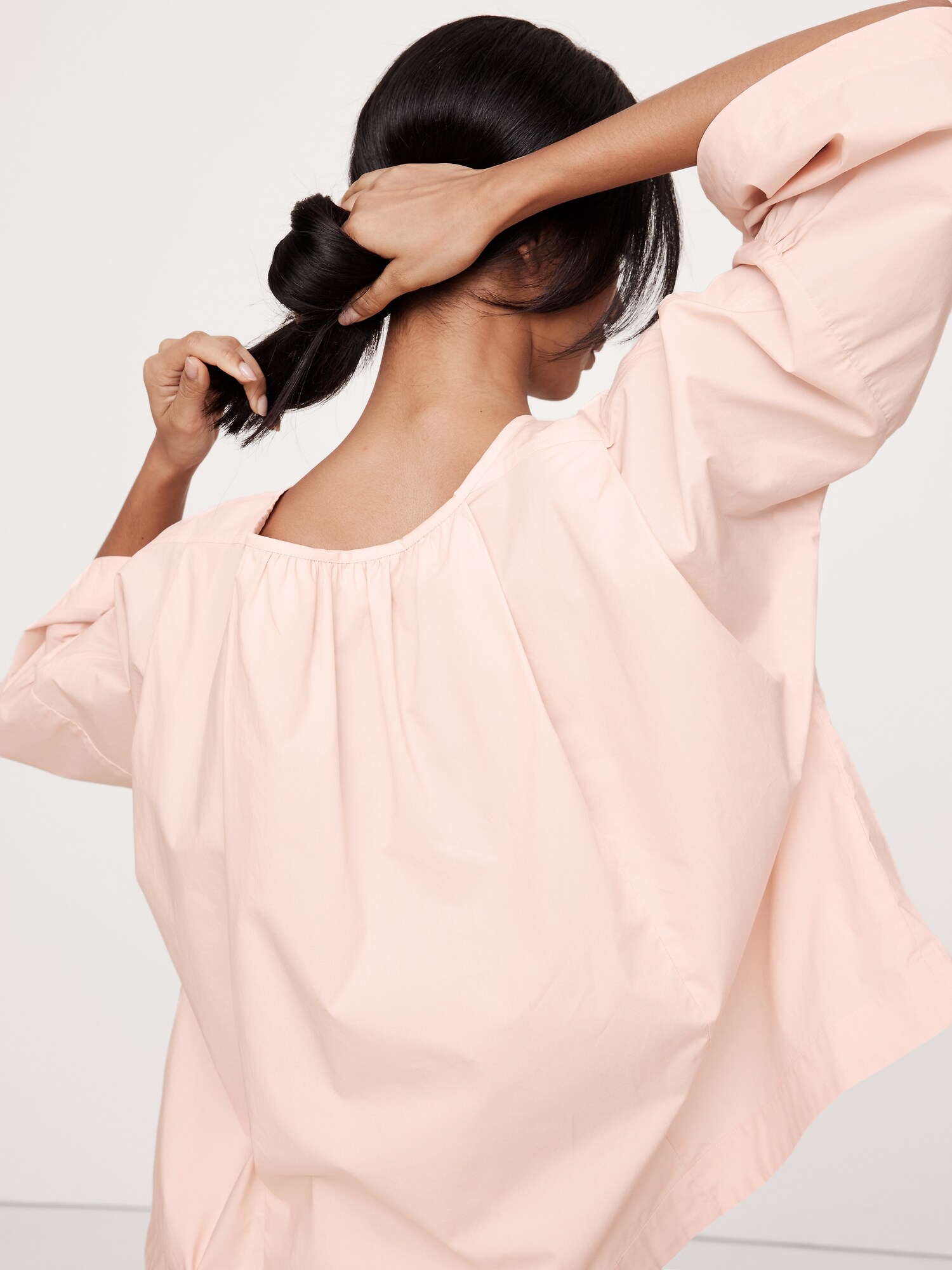 Oversized Cotton Poplin Shirred Top