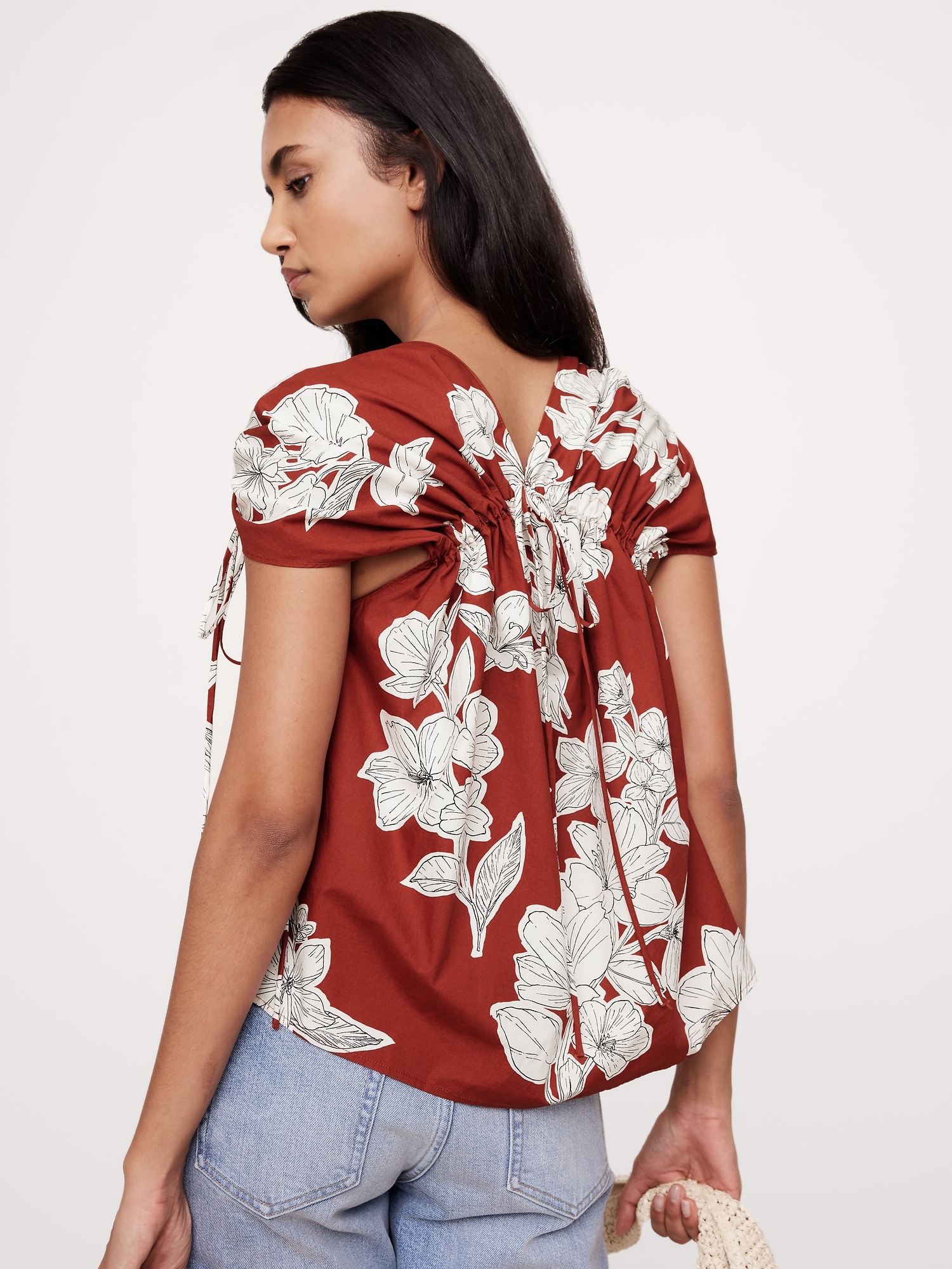 Oversized Cotton Poplin Drawstring Top