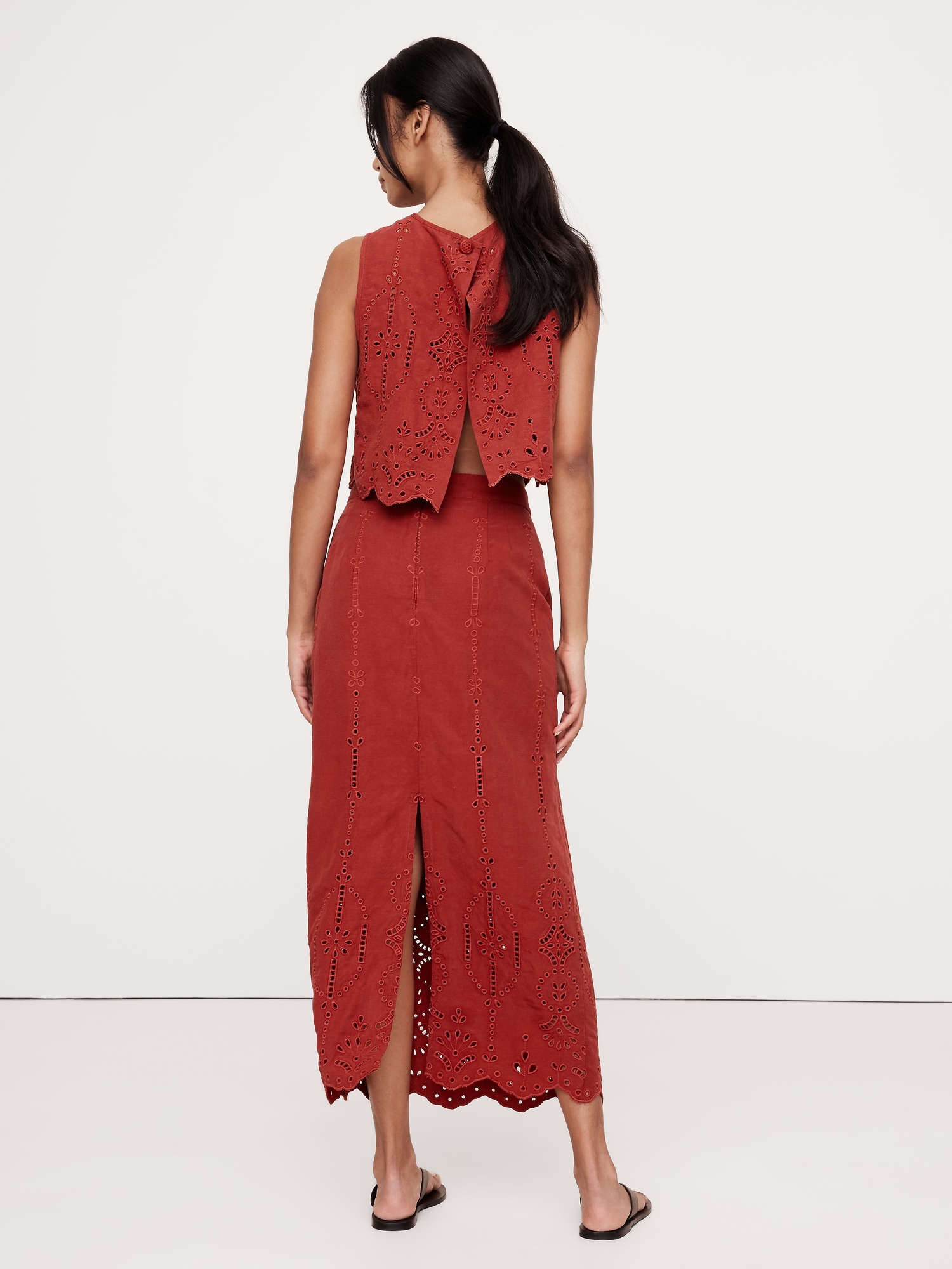 TENCEL™-Linen Eyelet Long Midi Skirt