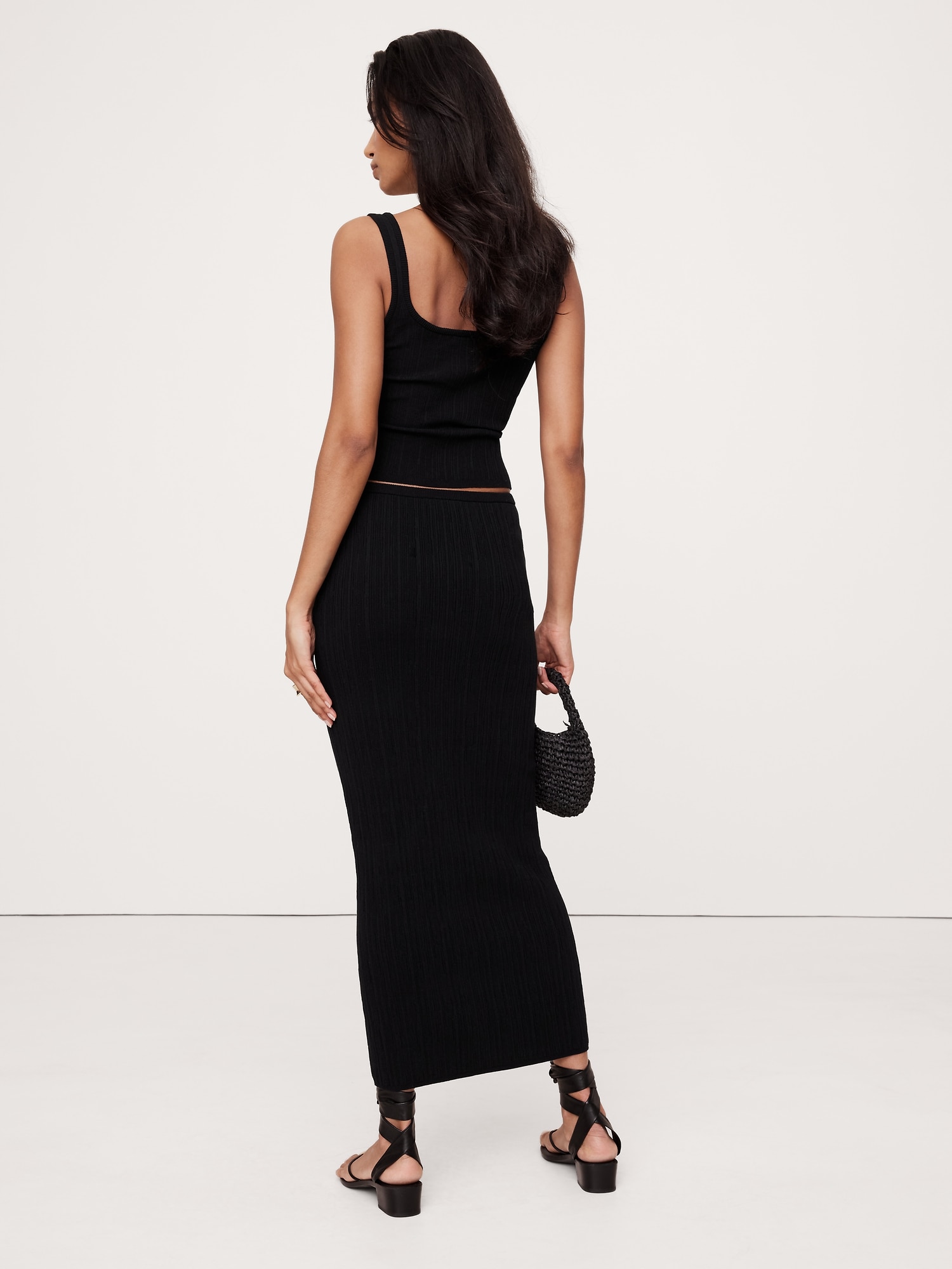 Crinkle-Knit Long Midi Skirt