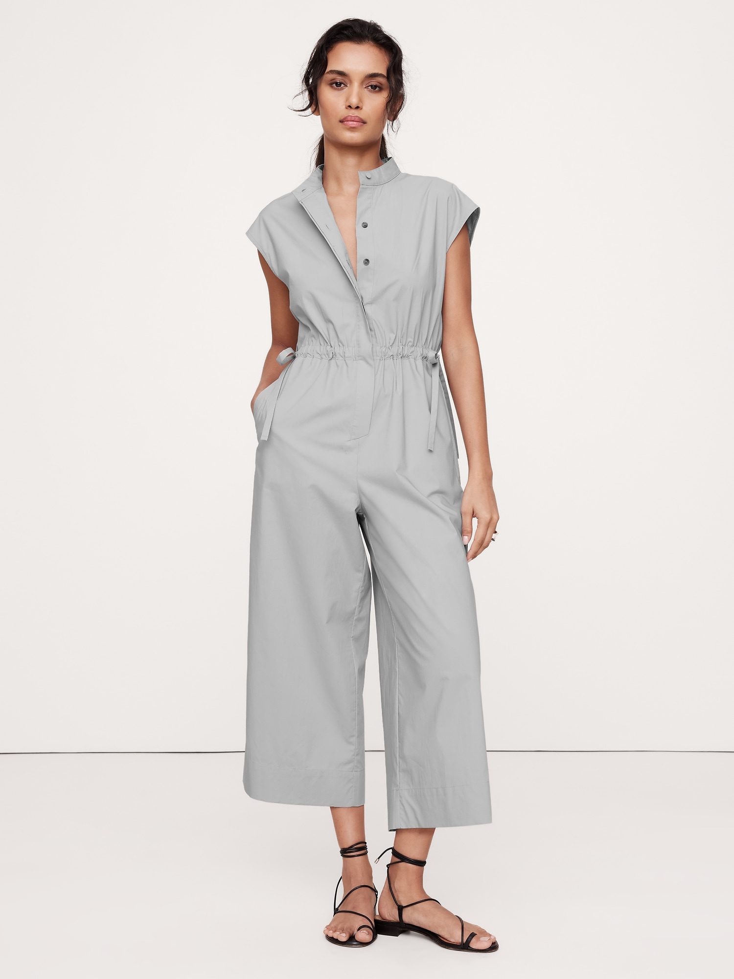 Cotton Poplin Wide-Leg Cropped Jumpsuit