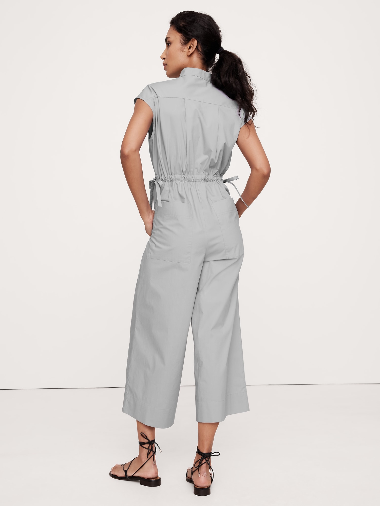 Cotton Poplin Wide-Leg Cropped Jumpsuit