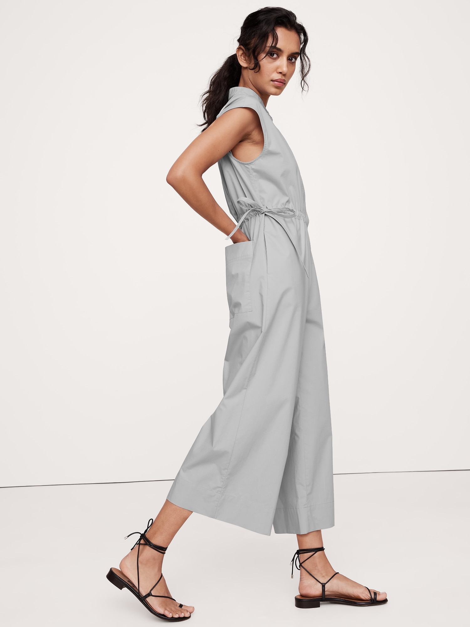Cotton Poplin Wide-Leg Cropped Jumpsuit